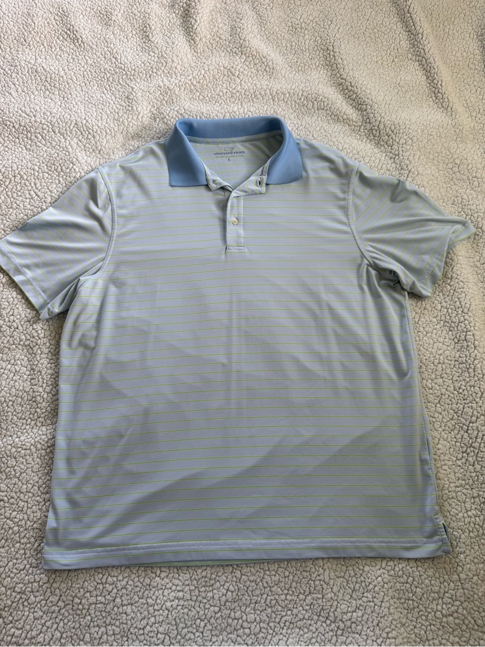 Vineyard Vines Light Blue Polo with Green Pinstripes